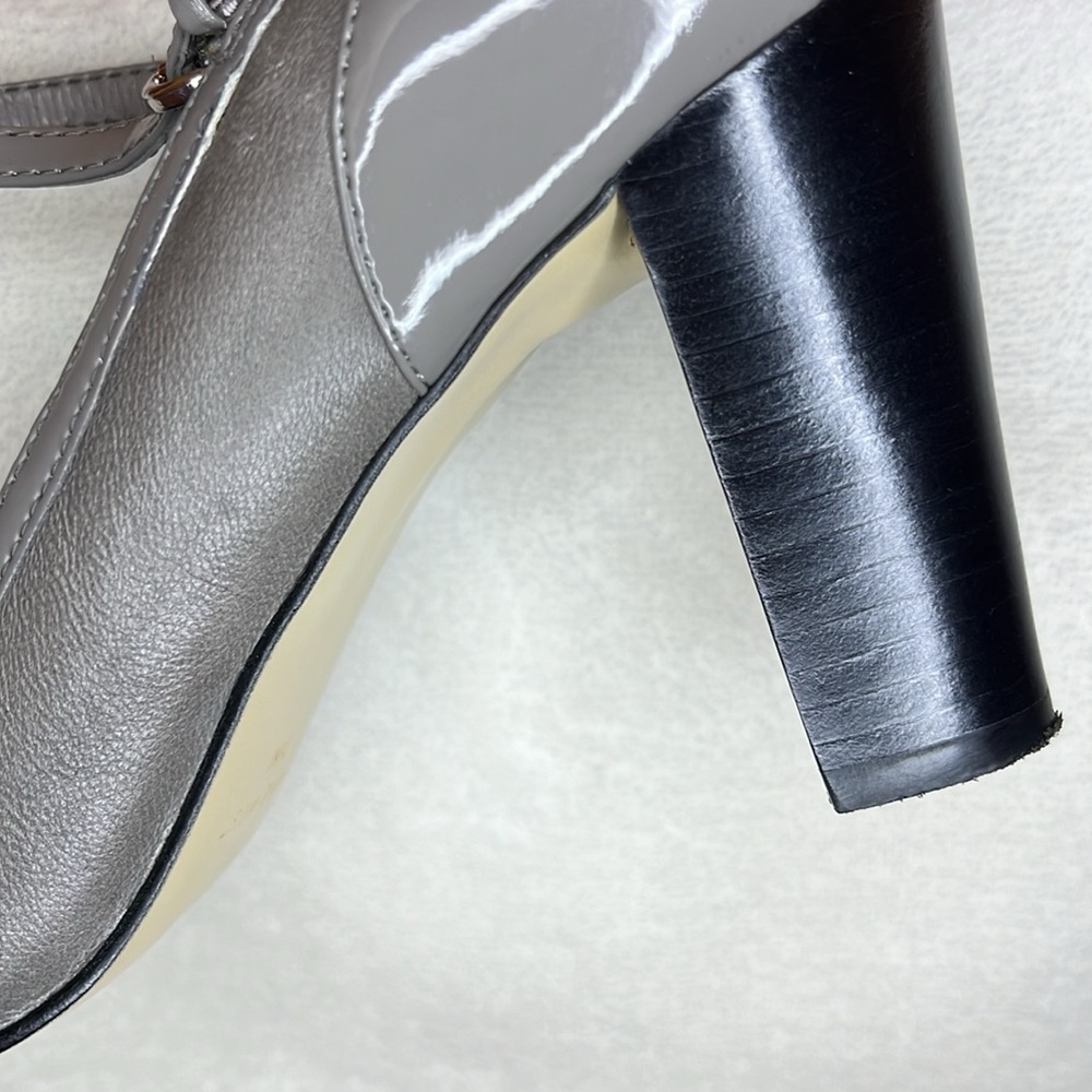 Nine West High Heel Shoes Slate Gray Size 7.5 Patent Toe/Heel Ankle Strap GREAT - Picture 9 of 14